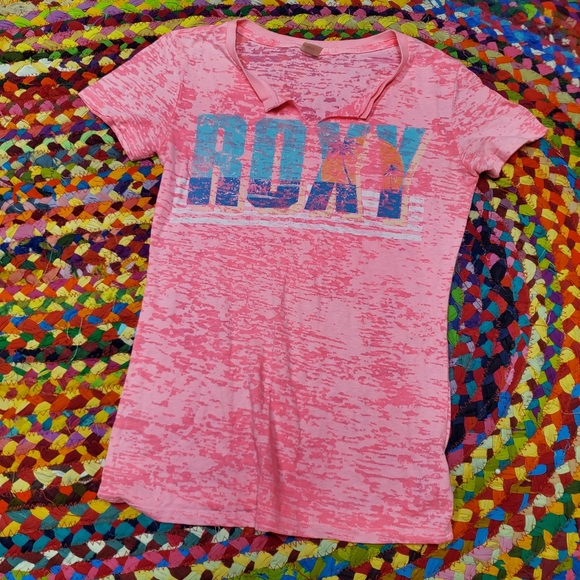 Roxy Pink Semi-Sheer Heathered Style T Shirt Size M - Picture 1 of 5